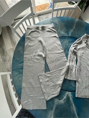 Pink Rose Light Gray Ribbed Knit Top